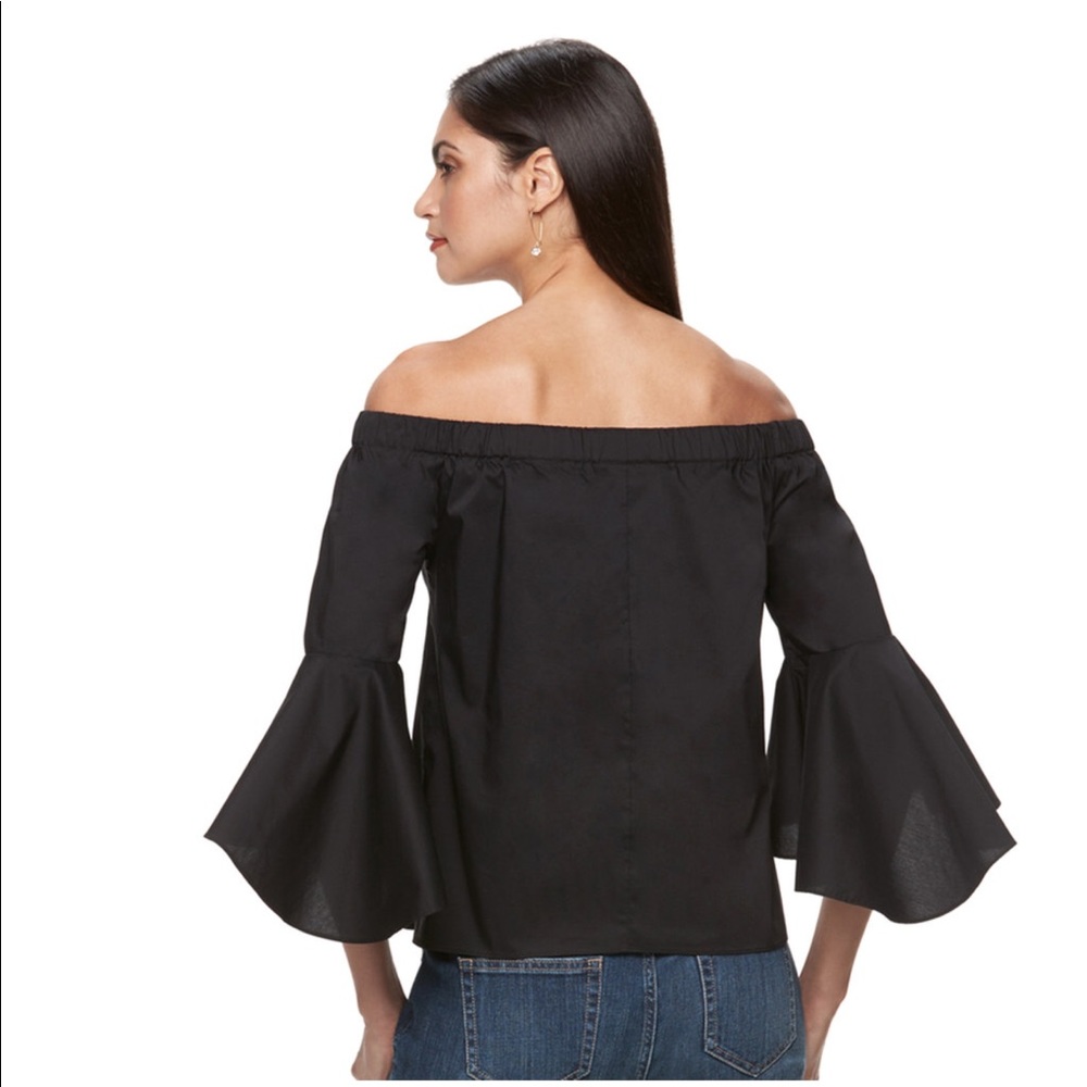 Jennifer Lopez Poplin Off-the-Shoulder Top Black - Picture 2 of 8